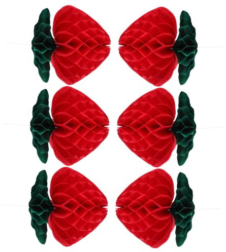MOKKHNB 6 Piezas Decoración De Bolas De Panal. Bola De Panal De Tejido Decoración De Fiesta De Fresas Linterna De Panal De Frutas Bola De Panal De Frutas Bola De Tejido De Panal Papel Rojo