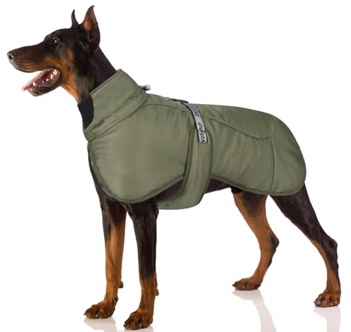 FEimaX Cappotto per Cani Antivento Caldo Giacca Invernale Cane Cappottino Riflettente per Cani di Taglia Media e Grande Abbigliamento Gilet Calda Regolabile Vestiti con Anello a D (4XL, Verde)