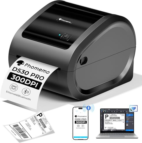 Phomemo Ethernet Thermal Label Printer 4x6, Bluetooth Shipping Label Printer for Small Business, Home, Office, 300DPI Wireless Thermal Printers Compatible with Ethernet/Bluetooth/USB, Etsy, USPS