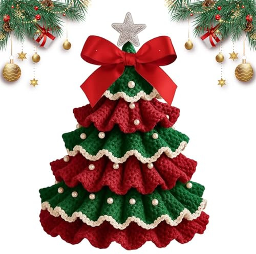 QhgPnt Crochet Christmas Tree Kit, DIY Christmas Crochet Kit with Complete Materials, Beginner Christmas Kit, Handmade Holiday Decorations Set (Red-Green)