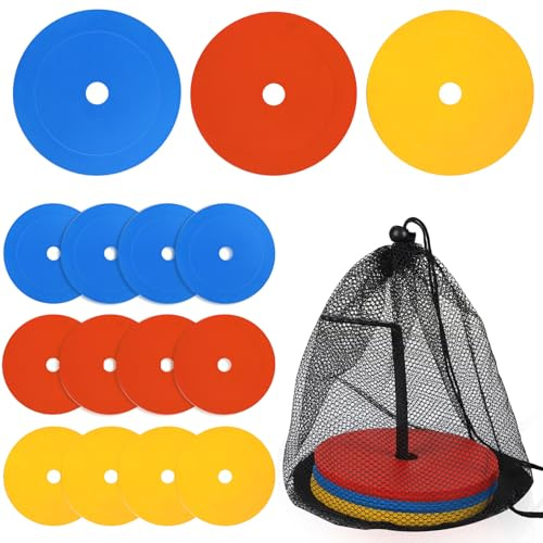 SWAWIS Conos Entrenamiento Paquete de 12 Unidades Futbol Planos 15cm con Soporte de Almacenamiento, Conos Entrenamientode Flexibles para Fútbol, Baloncesto, Balonmano y Más