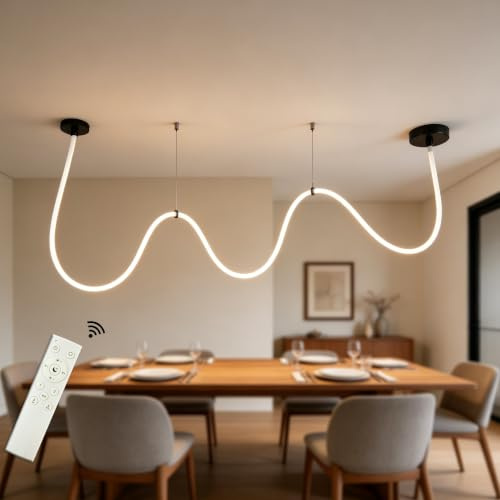Lampada a sospensione LED regolabile da 300 cm con tubo in silicone e telecomando - 3 temperature di colore (3000K-6000K), 68 W, design flessibile per camera da letto, soggiorno e spazi commerciali