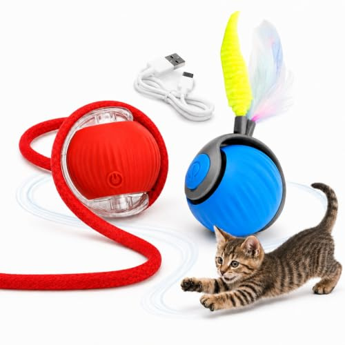 PIMEDA Pack con 2 Pelotas interactivas para Gatos y Otras pequeñas Mascotas. Recarga USB con Cables incluidos. Distintos Movimientos. Cat Toy Ball. Rolling Ball