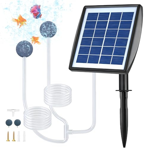 XPJBKC Ossigenatore per Laghetto, 2W Ossigenatore Laghetto con Batteria da 2200 mAh, 2 Mode Pompa Laghetto Solare con Pietra Aerea e Tubo, per Laghetti da Giardino, Pesca e Coltura Idroponica