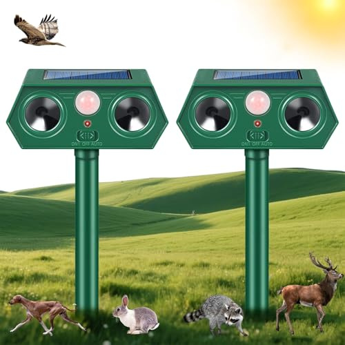 2 Pezzi Repellente per Gatti,Ultrasonico Solare Alimentato Animale Deterrente, Impermeabile,Deterrente per uccelli,Dissuasori per Piccioni,Efficace Contro Gatti, Cani, Uccelli, Martore, Volpi, Ratt