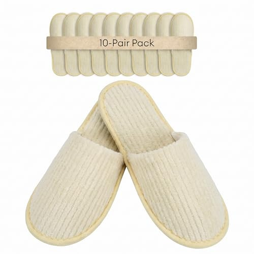 Defresit 10 Pairs Hotel Spa Slippers Closed Toe, Disposable Coral Velvet Travel Slippers for Guests, Non-Slip Spa Slipperss with Thick 9mm Soles for Spa, Parties, Swimming Pools