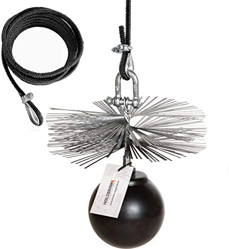 HOLZBRINK 275mm Kaminbesen Schornsteinbesen aus Federstahl + 12m PP-Seil + Zuggewicht inkl. Montagezubehör PROFISET Spezial