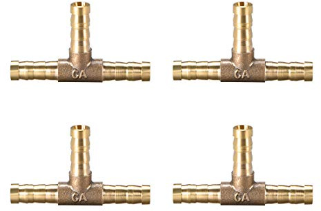 uxcell 6mm or 15/64 ID Brass Barb Splicer Fitting,T-Shaped 3 Ways,Barb Hose Fitting Air Gas Water Fuel,Barbed Tee Connector,4pcs
