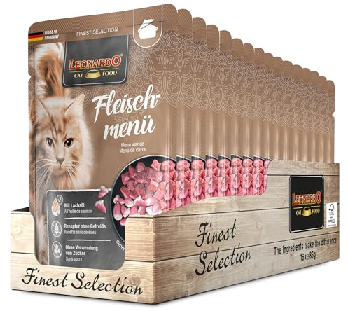 LEONARDO Sachets fraîcheurs [16x85g Menu Viande] | Nourriture Humide sans céréales pour Chats | Nourriture Humide complète en Sachet Individuel