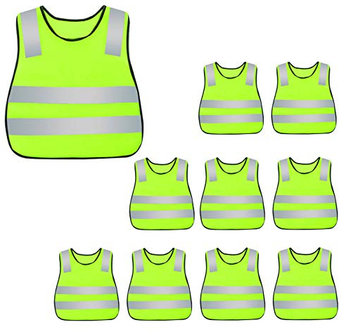 AIEOE Barn säkerhetsväst hög synlighet reflekterande västar kardborreband varningsvästar för löpning cykling jogging 5/10/15/20 stycken, Neon gul (10 stycken), 3-11 Jahre