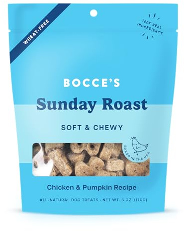 Bocce's Bakery Oven Baked Sunday Roast Treats for Dogs, Wheat-Free Everyday Dog Treats, Made with Real Ingredients, Baked in The USA, Natural Soft & Chewy Cookies, Chicken & Pumpkin Recipe, 6 oz