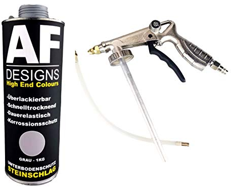 Alex Flittner Designs Protezione da pietrisco e sottoscocca di colore grigio, 1 kg verniciabile + protezione sottoscocca pistola per cavità | Pistola antiruggine | Pistola a spruzzo