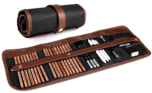 Yordawn Drawing Pencils Set Sketching Pencils Sketch Kit Art Supplies with Graphite Charcoal Pencils Erasers Pencil Extender Blending Stumps in Roll up Case for Artists Kids Adults Beginners 29 Pack