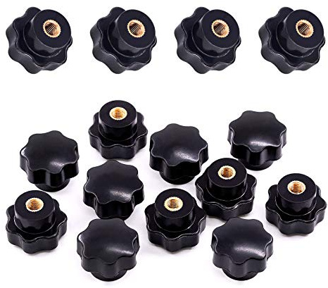Swpeet Kit assortito di 15 manopole M6 a 7 stelle con filettatura femmina, manopole a forma di stella, in plastica nera, manopola di bloccaggio per attrezzature meccaniche (M6)