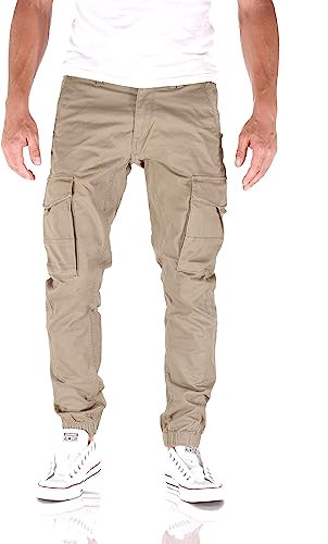 JACK & JONES Paul Flake Cargo Tapered Fit Herren Jeans Hose, Farbe:Crockery, Hosengröße:W34/L34