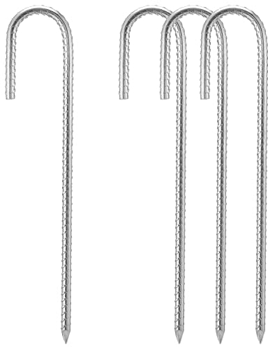 16 Heavy Duty Galvanised Steel Ground Rebar Stakes, Ground Stakes J Hooks Ground Anchors for Marquees, Gazebos, Castles, Tents, Trampolines, Bouncy, Camping, Football Nets(40CM 4 Pack)