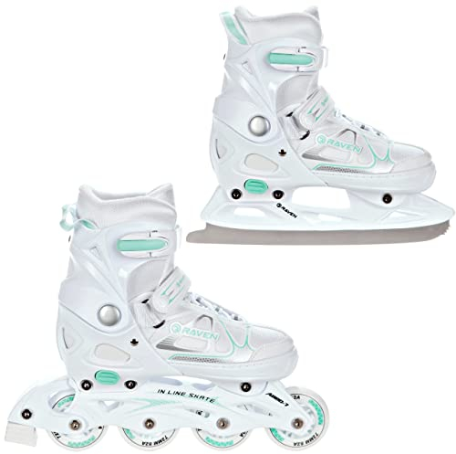 RAVEN Inline Skates Inliner für Kinder und Erwachsene OPTIONAL 2in1 mit Schlittschuhen verstellbar (Spirit White/Mint mit Kufen, 40-43 (25,5-28cm)