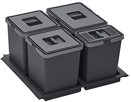 SOTECH Abfallsammler Draw 15+10+10+6L Abfalltrennsystem mit Deckel Abfallsystem für Korpusbreite 60 cm