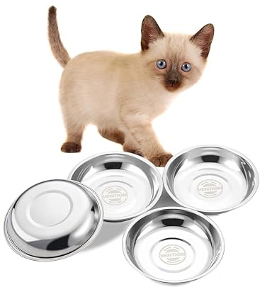 VENTION Ciotole Gatti Acciaio Inox Piccole, Set di 4 Ciotole Ricambio Acciaio Cibo Gatti 12,6 cm, Piattini Gattini Metallo