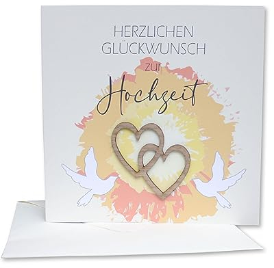 Original Holzgrusskarte - Hochzeitskarte für besondere Glückwünsche zur Hochzeit - Verbundene Herzen - Hochzeitsbillet, Glückwunschkarte, Postkarte, Geschenkkarte Hochzeit
