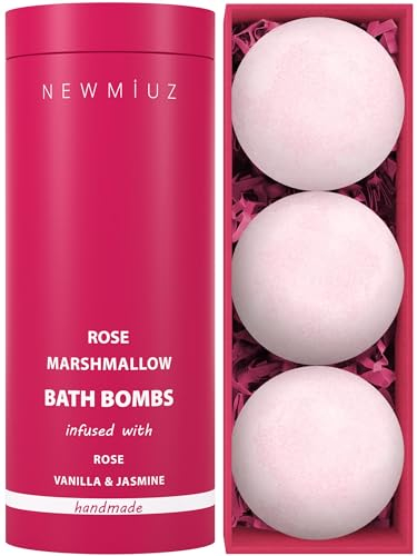 Rose Vanilla Bath Bomb - Mega Foaming Bubbles - Infused with Stress Relief Jasmine - Luxurious Spa Bath Essentials -Nourishing Dry Skin - Blissful Stress Relief Bath Bombs Gift Set Christmas Birthday