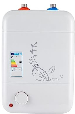 8 l liten tryckbeständig varmvattenbehållare, 1 500 W underbordsförvaring, liten panna, liten elektrisk lagring, plug and play-temperatur justerbar, för diskbänk, badrum + tvättställ.
