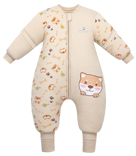 MIKAFEN Baby Schlafsack Langarm mit füßen 3.5 tog Winter,100% Baumwolle, Kinder winterschlafsack mit Beinen,Puppy babyhöhe 75-85cm