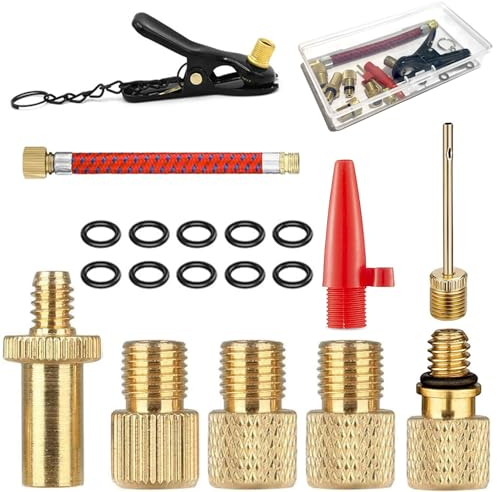 Drlmeio19 Stück Fahrradventil Adapter Set, DV SV AV Französisches Ventil Adapter, Fahrradventil Adapter Autoventil Adapter und Luftpumpe Französisches Ventil mit Sortierbox Dichtring Ventil Ballnadel