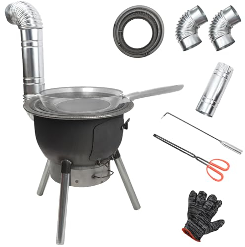 Les-Theresa 43X26X55CM Poêle à Bois, Amovible Cuisiniere a Bois, Épais et Robuste Poele a Granules avec Cheminée de 30 CM, pour le Camping, le Chauffage des Tentes, la Cuisine, la Chasseb