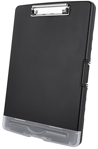 ASelected Clipboard with Storage,A4 Clipboard with Pen Holder,Plastic Clipboards with Compartment, Heavy Duty Storage Box Folder for School, Office, Medical Personnel, Side-Opening (Black)
