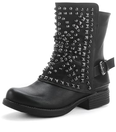 Pogolino ST016 - Botines para mujer con remaches y cremallera, St03 Black, 42 EU