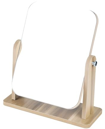 Bootoow Miroir de Maquillage de Table Rotatif à 360 degrés Miroir de Bureau en Bois Transparent Haut avec Support Miroir rectangulaire Debout Libre (18 * 21 * 13)