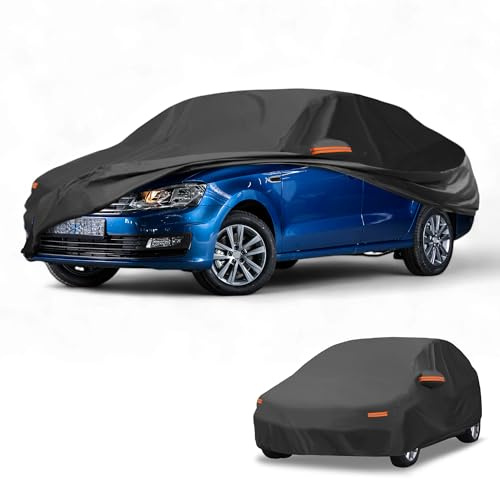 Partuto Funda de Coche Impermeable para Todo Clima Protección Solar y contra la Lluvia para Volkswagen Polo 2001-2023 210D-PU Negro con Franjas Reflectantes