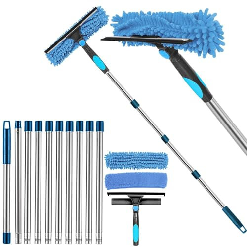 Window Cleaner, 4.3m Telescopic Window Squeegee Cleaning Kit, Window Cleaning Equipment With Silicon Squeegee & Microfiber Scrubber,Shower Squeegee For Glass,Car,Floor,Wall
