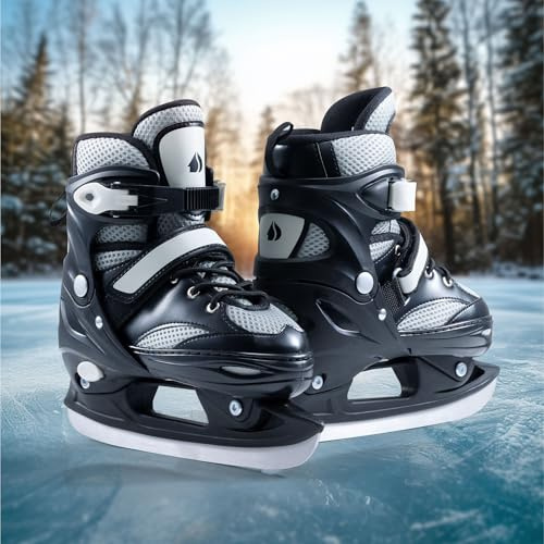 Navaris Adjustable Ice Skates, Large - Comfortable & Robust Ice Skate Shoes for Teens, Women & Men - Perfect for Training, Hockey, Figure Skating and Leisure - Size EU 39-42, Grey