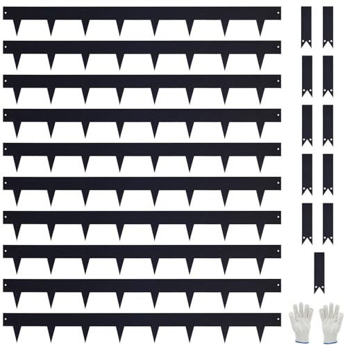 Pmango Paquete de 10 bordes de acero galvanizado para césped – Tiras de metal flexibles con recubrimiento en polvo negro de 4.5 pulgadas de altura – Borde de borde martillado – Divisor de camino de