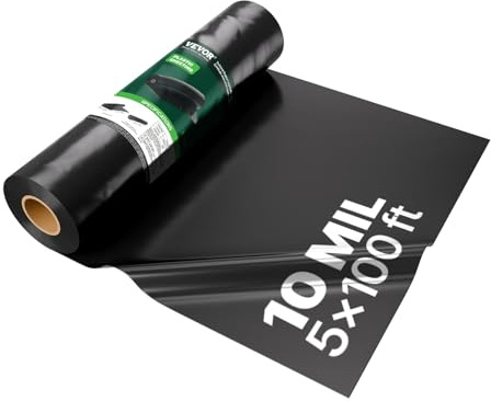 VEVOR Telo di Plastica 0,25 mm, Barriera al Vapore per Intercapedine 1,52 m x 30,48 m, Telo in Polietilene per Giardino Resistente, Plastica Costruzione, Telo per Fornitura di Plastica Agricola Nero