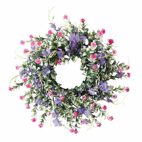 Året runt dörrkrans för utomhusbruk, vår sommar vild blomkrans, dekorativ mångsidig girlang vårkrans, färgglad dörrkrans vår för vår inomhus utomhus café trädgårdsdekoration (40 cm)