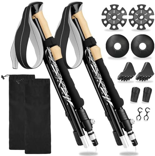 Wanderstöcke Faltbar Walking Stöcke - 2Pcs Nordic Trekkingstöcke Teleskop 7075 Aluminium Verstellbar Wanderstock Leicht,mit 4 Paar Gummipuffer für Damen und Herren Wandern Camping Trekking