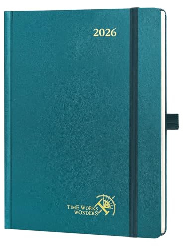 POPRUN Kalender 2026 Vertikal 22 x 16,5 cm, Hårt Omslag, Weekly Planner 2026 med Månadsflikar, Tjockt Papper 100 GSM, Stillahavsgrön