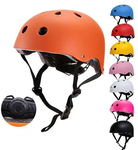 Multifunctional Sports Helmet for Kids & Adults – Adjustable, Ventilated Safety Helmet for Cycling, Skateboarding, Inline Skating, Balance Bikes, and Ice Skating (Orange, L(56-60cm))
