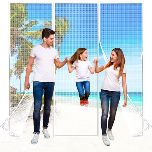 Zephra Moustiquaire Maille Fine Double Ouverture Latérale Moustiquaire Porte Fenêtre Aimantée Rideau, 120x220 cm Anti Mouche Insecte, Moustiquaire épaisse, rideau magnétique Blanc