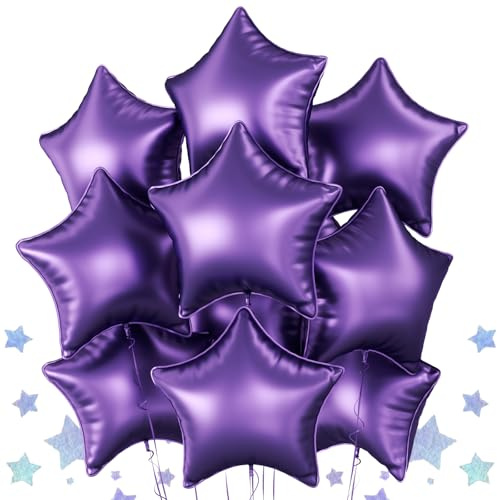 Purple Star Foil Balloons, 10PCS Purple Foil Stars Shape Balloons, 18 Inch Metallic Stars Aluminum Balloon Helium Pentagram Balloon for Birthday, Anniversary, Graduation, Halloween Party Decoration