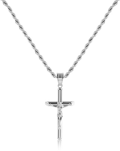 ALEXCRAFT Crocifix Collier Femme Collier Jésus Christ Argent avec Croix Femme Pendentif Christ 50+5cm​