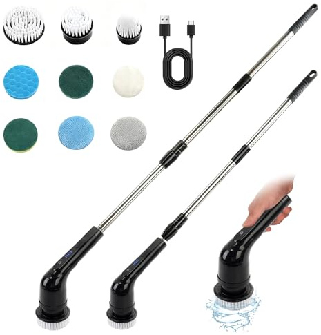 Journeyside Brosse Electrique Nettoyage, Electrique Nettoyage Rotative avec 9 Têtes sans Fil, Brosse Rotative Électrique Multi-Surfaces pour Nettoyer la Salle de Bains Cuisine,IPX7