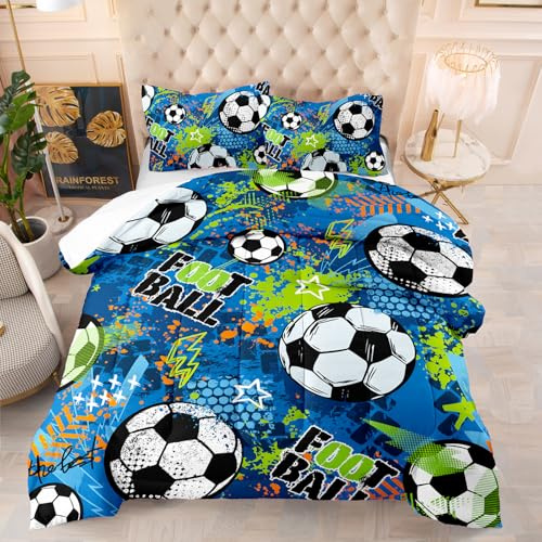 Edredon Cama 90 Fútbol Estampado Bedding Edredón Nórdico 140X200 Cm, Edredón De Fibra 200Gr/M²,Transpirable Colcha De Microfibra para Todas Las Estaciones