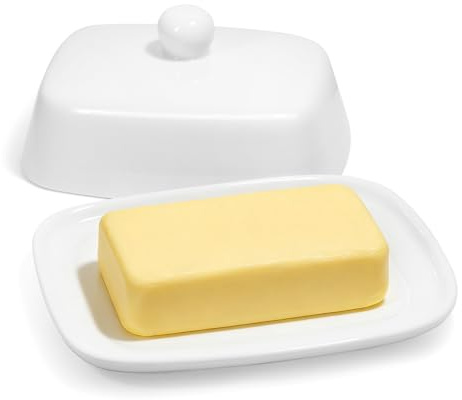 Portaburro in Ceramica con Coperchio – Burriera Bianca Porta Burro da Frigorifero per 250g