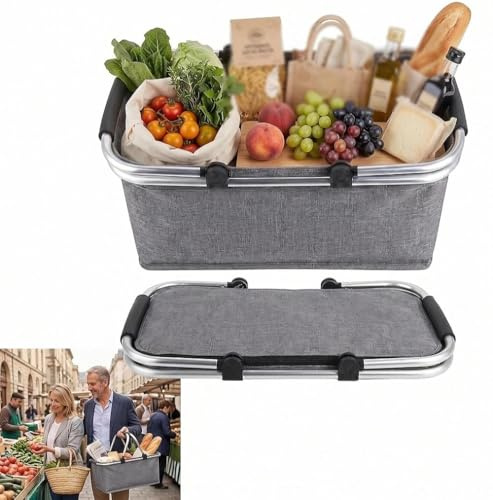 Cesta de la Compra Plegable 18L, Cesta de la Compra con función de refrigeración, térmica como Cesta de pícnic, Cesta de Transporte, para Picnic, Viajes, Compras (Gris)