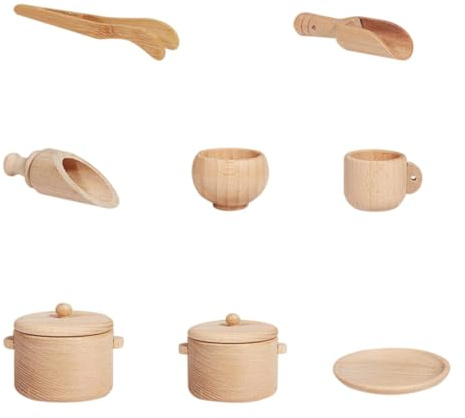 Toyvian Ensemble de Jouets de Vaisselle en Bois 8 Pièces pour Garçon et Filles Simulation la Cuisine Maison de Jeu Vaisselle de Simulation Ludique et Éducative pour Garçon et Filles