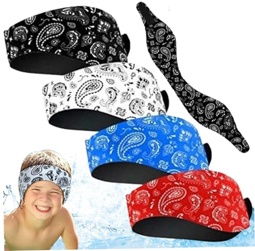 Fascia per Nuoto per Bambini, Fascia per Nuoto, Tappi per Orecchie per Bambini Impermeabili da 4 Pezzi da 20, 5 Pollici, Copri Orecchie Regolabili con Fodera Antiscivolo per Adulti, Coperture per